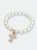 Cross Charm and Pearl Beaded Stretch Bracelet - Ivory