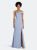 Asymmetrical Off-the-Shoulder Cuff Trumpet Gown With Front Slit - Sky Blue