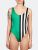 Green and Striped Studded Swimsuit - Green/Black/White
