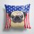 14 in x 14 in Outdoor Throw PillowAmerican Flag and Fawn Pug Fabric Decorative Pillow