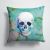 14 in x 14 in Outdoor Throw PillowDay of the Dead Teal Skull Fabric Decorative Pillow - Pink
