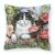 Black and White Cat in Poppies Fabric Decorative Pillow
