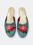 Embroidered Peony in Teal Velvet Mules Slippers - Teal