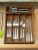 Extra Deep 5 Divided Compartment Rustic Pine Wood Flatware Drawer Storage Organizer Tray, Natural