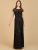 29181 - 3D Floral Embellished Cap Sleeve Gown - Black
