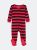 Kids Red & Black Stripes Cotton Footed Pajamas - Red-Black
