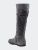 Women's Boots Ruched Knit Cuff Double Straps Buckles - Gray Suede