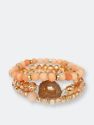 Coral Soapstone and Multi Glass Beaded Stretch Bracelet with Orange Druzy Pendant - Set of 3