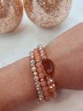 Coral Soapstone and Multi Glass Beaded Stretch Bracelet with Orange Druzy Pendant - Set of 3