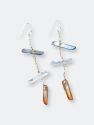 Delicate Gold Chain Earring with Three Raw Quartz Crystals in Mystic Grey, Rainbow and Peach Quartz - Grey, Rainbow and Peach Quartz