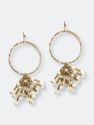 Gold Hoop Dangle Earring with White Crystal Bead Drops - Gold