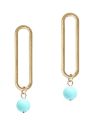 Gold Oval Earring with Blue Soapstone Drop