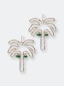Gold Palm Tree with Green Crystal Earring - Gold