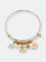 Gold Starfish and Sand Dollar Charm Wire Bangle Bracelet