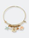 Gold Starfish and Sand Dollar Charm Wire Bangle Bracelet - Gold