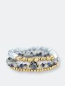 Iridescent Blue Grey Crystal and Gold Beaded Stretch Bracelet - Set of 3 - Grey