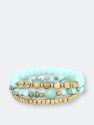 Iridescent Light Blue Crystal, Teal Crystal and Gold Beaded Stretch Bracelet - Set of 3