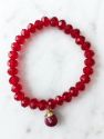 Red Ruby Crystal Beaded Stretch Bracelet with Hand-Wrapped Ruby in Gold - Red