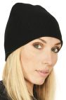Adults Cap Knitted Ski Hat Without Turn Up - Black