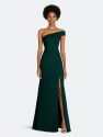 Asymmetrical Off-the-Shoulder Cuff Trumpet Gown With Front Slit - Evergreen