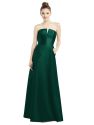 Strapless Notch Satin Gown with Pockets - D774 - Hunter Green