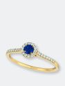 Blue Sapphire Center with Pave Diamonds Ring - Rose Gold