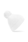 Beechfield Engineered Knit Ribbed Pom Pom Beanie (White) - White