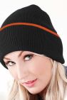Beechfield Unisex Knitted Winter Beanie Hat (Black/Orange)