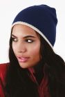 Beechfield Unisex Two-Tone Knitted Winter Beanie Hat (French Navy/Stone)