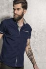 Brave Soul Mens Colvin Short Sleeve Shirt With Contrast Check Detail (Navy)