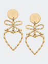 Avie Bamboo Heart & Bow Drop Earrings - Worn Gold