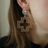 Emilia Greek Keys Cross And Pearl Studded Statement Earrings