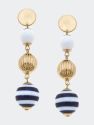 Maya Nautical Ceramic And Ribbed Metal Ball Bead Drop Earrings - Navy/White