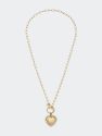 Molly Pearl Studded Heart T-Bar Necklace - Worn Gold