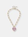 Monclér Gingham Heart Padlock Necklace in Pink - Pink