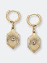 Odette Sunburst Charm Drop Hoop Earrings - Worn Gold