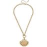 Scallop Shell T-Bar Pendant Necklace in Worn Gold - Gold
