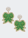 Stuck On You Chenille Glitter Bow Patch Earrings - Green