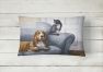 12 in x 16 in  Outdoor Throw Pillow Basset Hound and Cat on couch Canvas Fabric Decorative Pillow