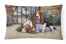 12 in x 16 in  Outdoor Throw Pillow Basset Hound at the gate Canvas Fabric Decorative Pillow