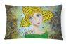 12 in x 16 in  Outdoor Throw Pillow Bee Grateful Girl with Beehive Canvas Fabric Decorative Pillow