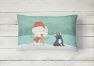 12 in x 16 in  Outdoor Throw Pillow Black French Bulldog Snowman Christmas Canvas Fabric Decorative Pillow