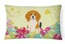 12 in x 16 in  Outdoor Throw Pillow Easter Eggs Beagle Tricolor Canvas Fabric Decorative Pillow