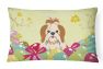 12 in x 16 in  Outdoor Throw Pillow Easter Eggs Shih Tzu Red White Canvas Fabric Decorative Pillow