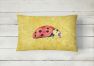 12 in x 16 in  Outdoor Throw Pillow Lady Bug on Yellow Canvas Fabric Decorative Pillow