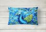 12 in x 16 in  Outdoor Throw Pillow Peacock Straight Up in Blue Canvas Fabric Decorative Pillow