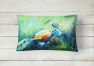 12 in x 16 in  Outdoor Throw Pillow Proud Peacock Green Canvas Fabric Decorative Pillow