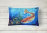 12 in x 16 in  Outdoor Throw Pillow Scattered Red Fish Canvas Fabric Decorative Pillow