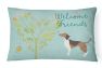 12 in x 16 in  Outdoor Throw Pillow Welcome Friends Beagle Canvas Fabric Decorative Pillow