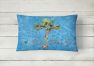 12 in x 16 in  Outdoor Throw Pillow Welcome Palm Tree on Blue Canvas Fabric Decorative Pillow